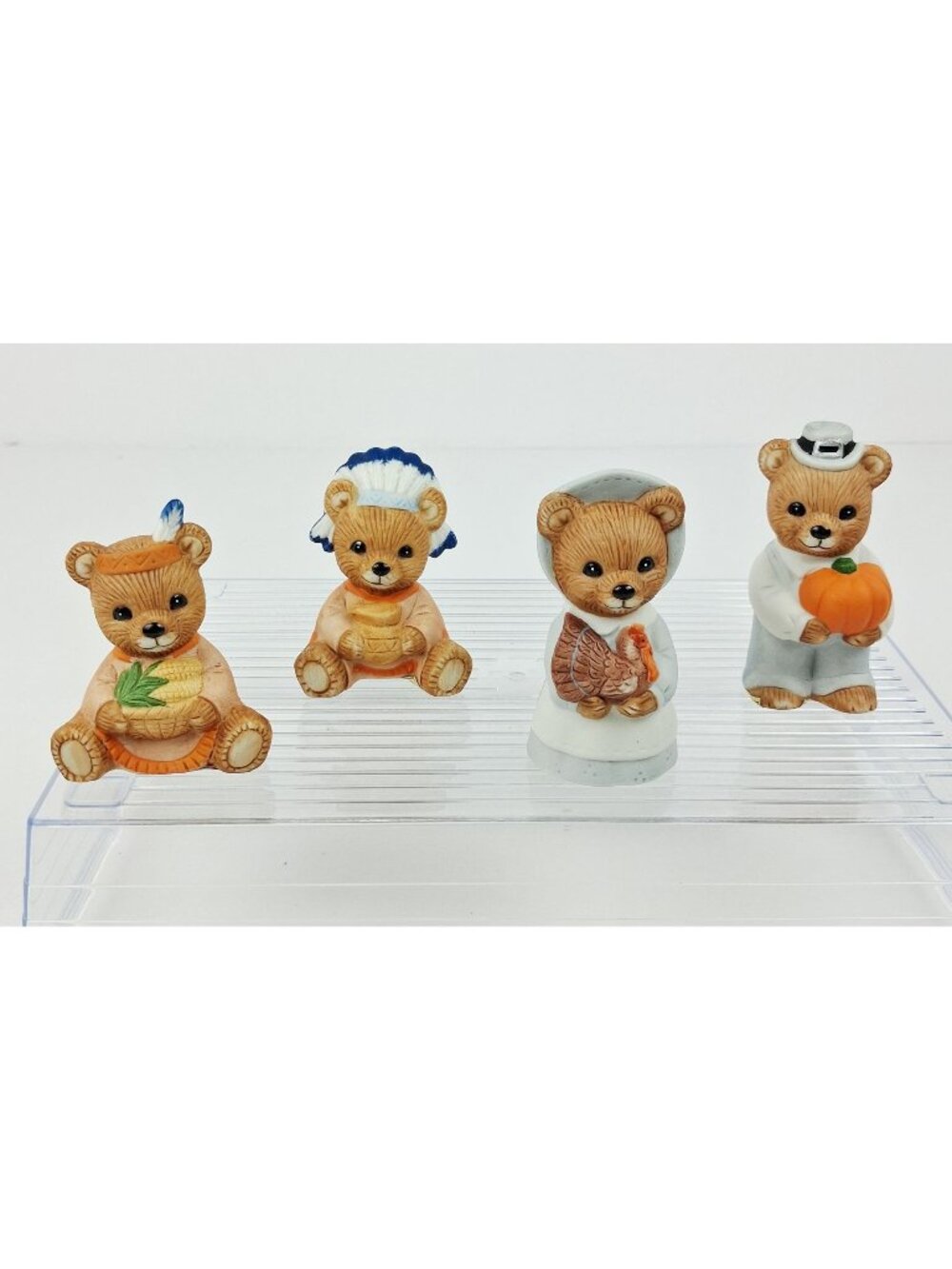 VTG Homco Thanksgiving Bear Figurines Pilgrim & Native American Porcelain #5312